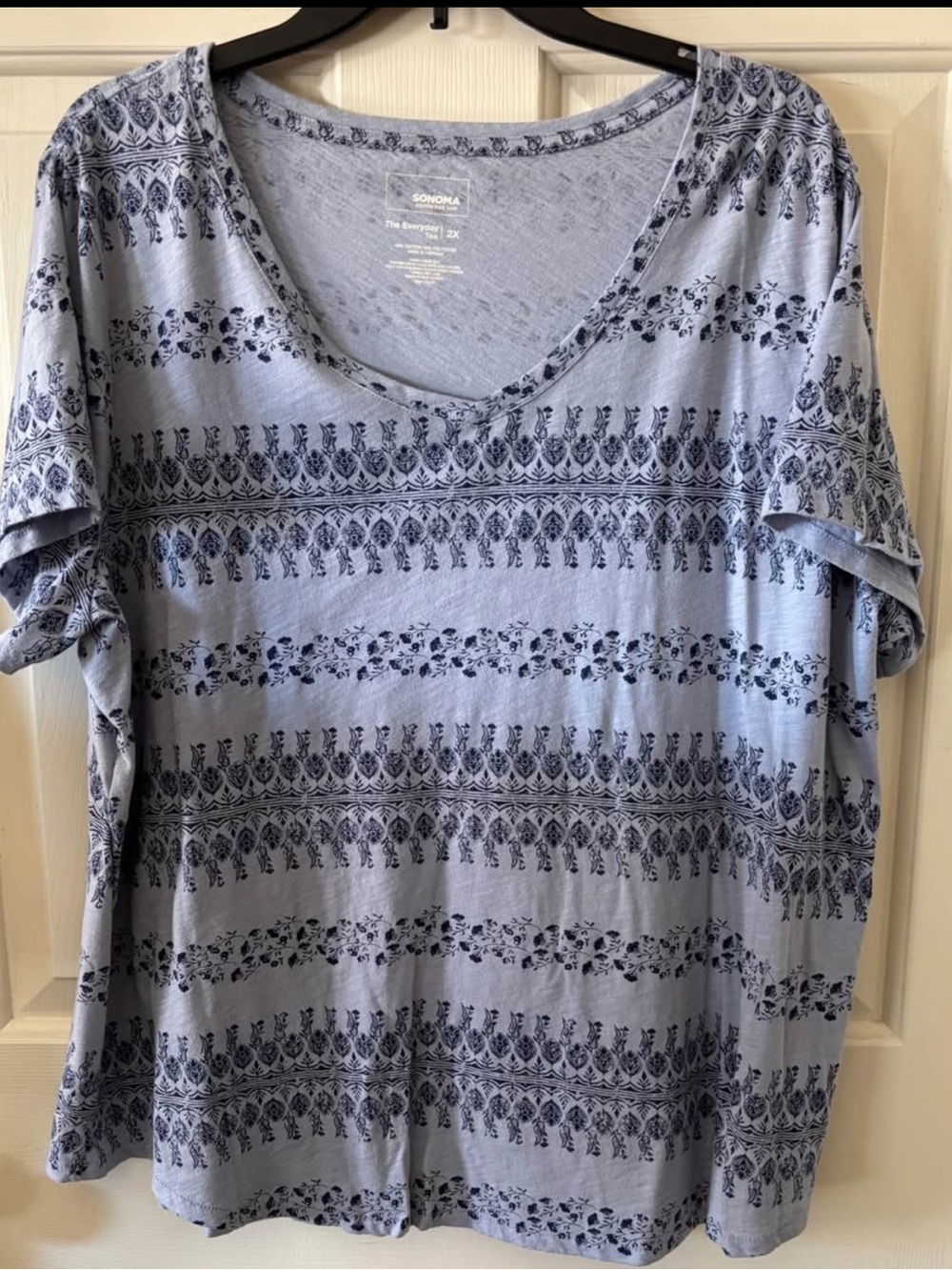 Women’s Light Blue Floral-Print Short Sleeve Tee Size 2X Pre-owned
